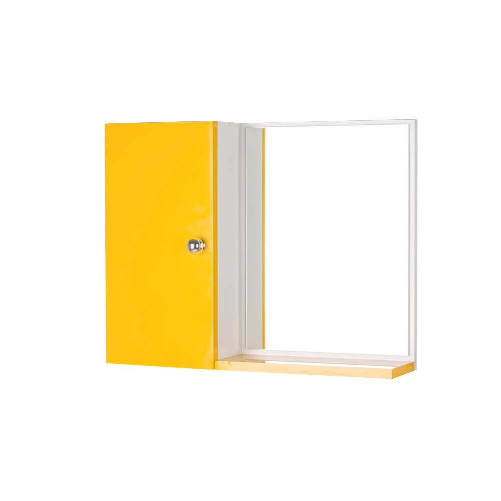 Armário Para Banheiro Com Espelho Cor Branco e Amarelo Armário Para Banheiro Com Espelho Cor Branco e Amarelo