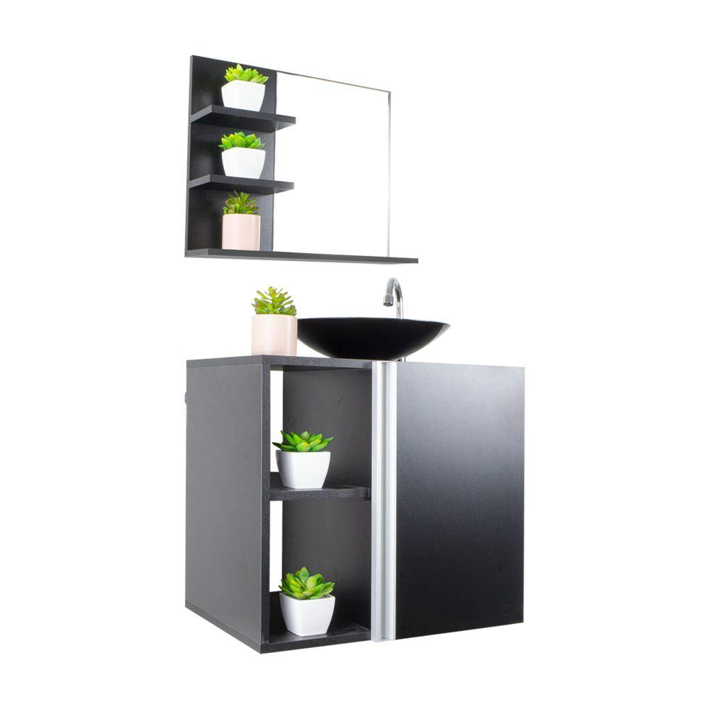 Gabinete Banheiro Armário+Cuba+Espelheira Harpia Preto 55cm Gabinete Banheiro Armário+Cuba+Espelheira Harpia Preto 55cm