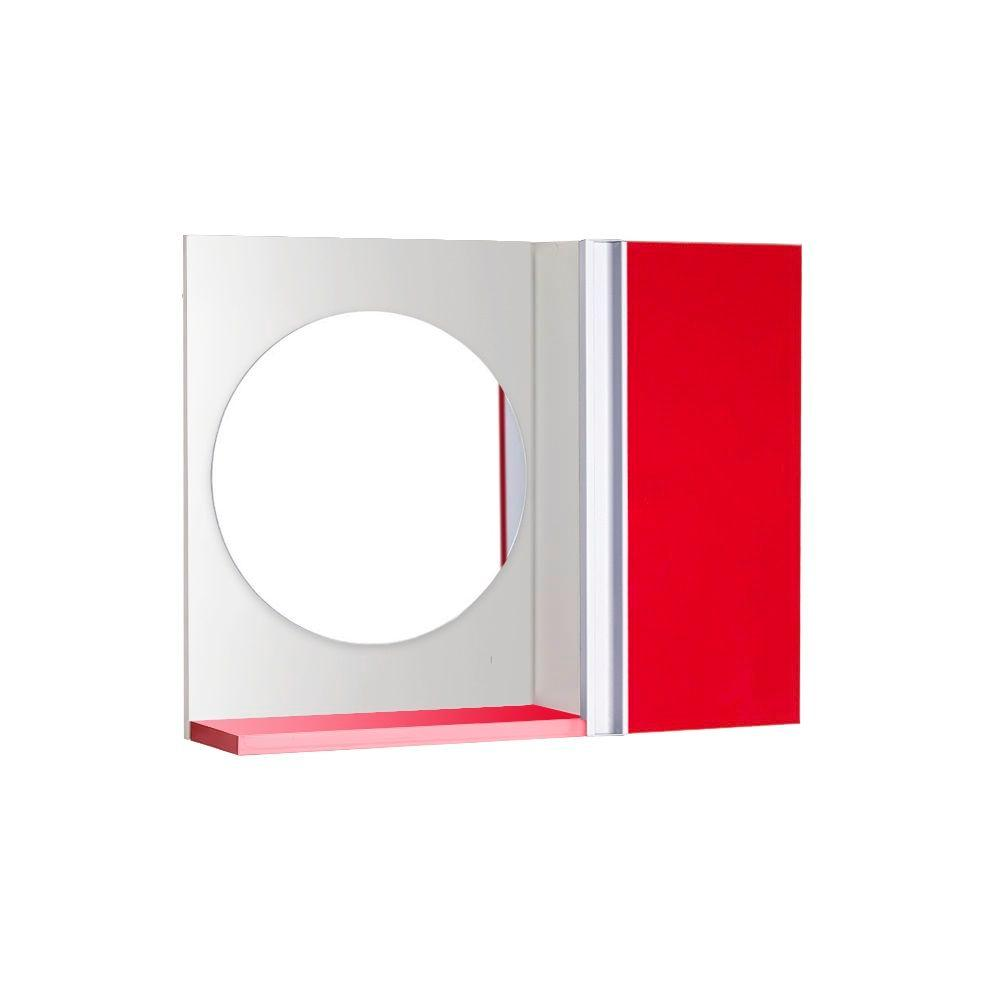 Espelho Redondo para Banheiro com Armário Vermelho com Barra Vertical Espelho Redondo para Banheiro com Armário Vermelho com Barra Vertical