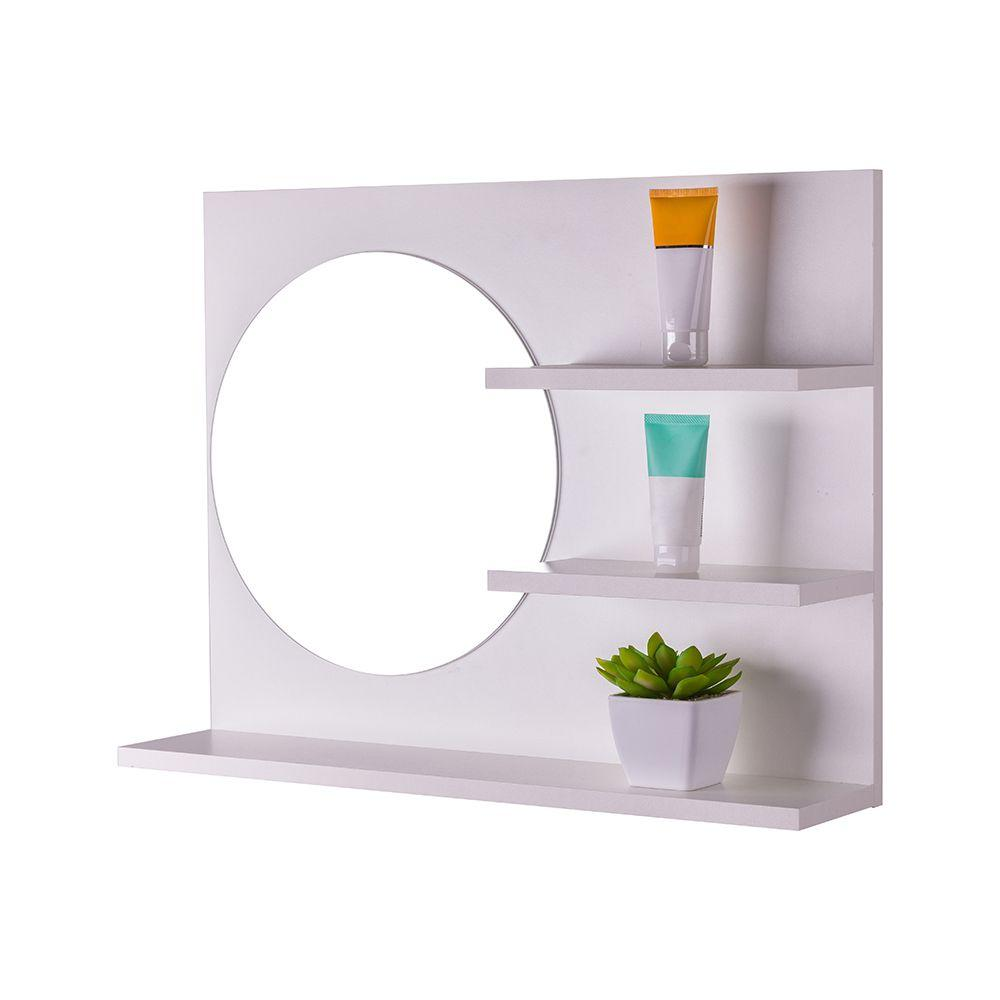 Espelho Redondo para Banheiro com Prateleiras Genova Branco 60 x 45cm Espelho Redondo para Banheiro com Prateleiras Genova Branco 60 x 45cm