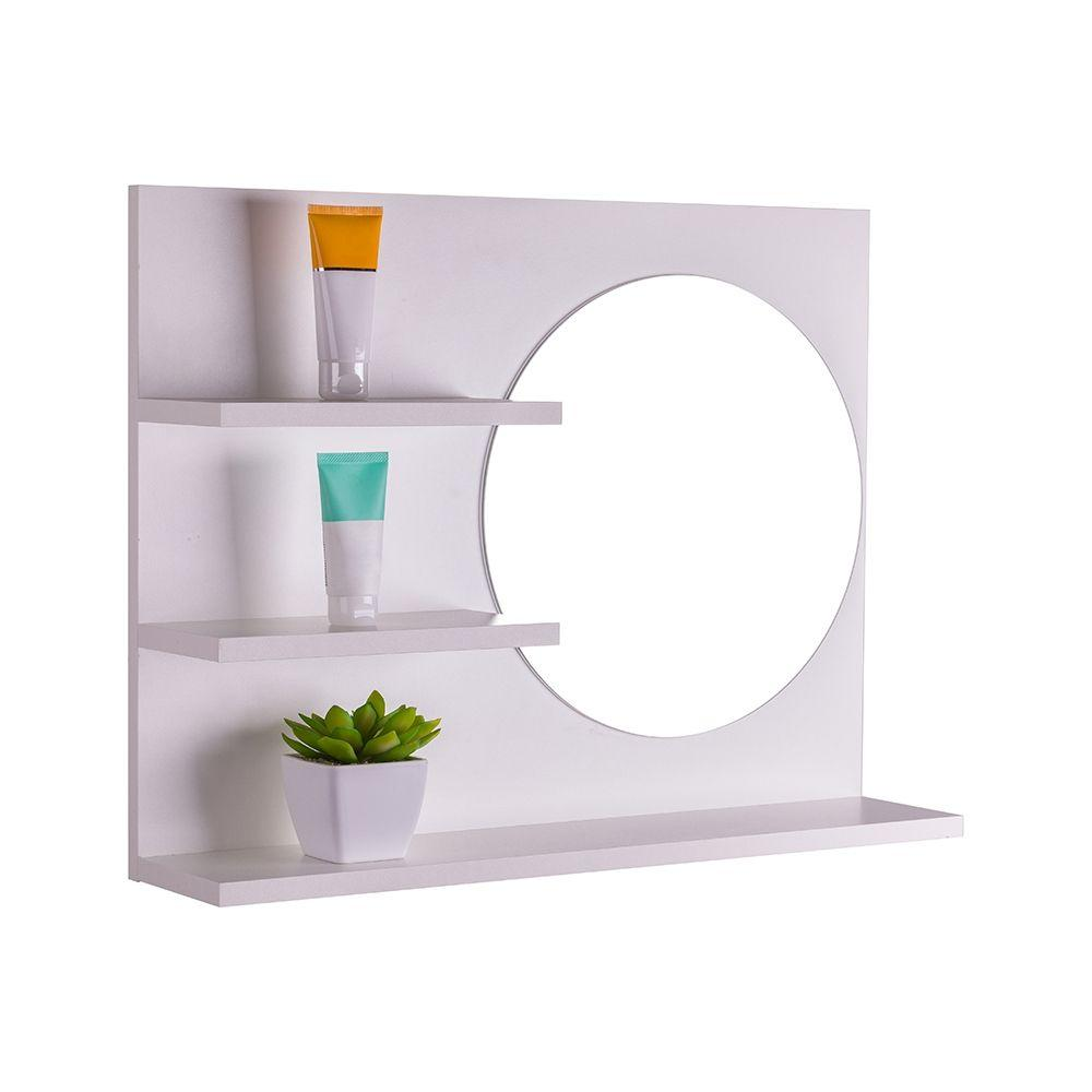 Armário Para Banheiro com Espelho Redondo Genova Branco 60 x 45cm Armário Para Banheiro com Espelho Redondo Genova Branco 60 x 45cm