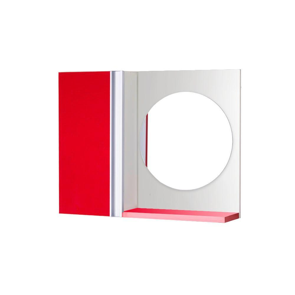 Armário para Banheiro com Espelho Redondo Vermelho Barra Vertical Armário para Banheiro com Espelho Redondo Vermelho Barra Vertical