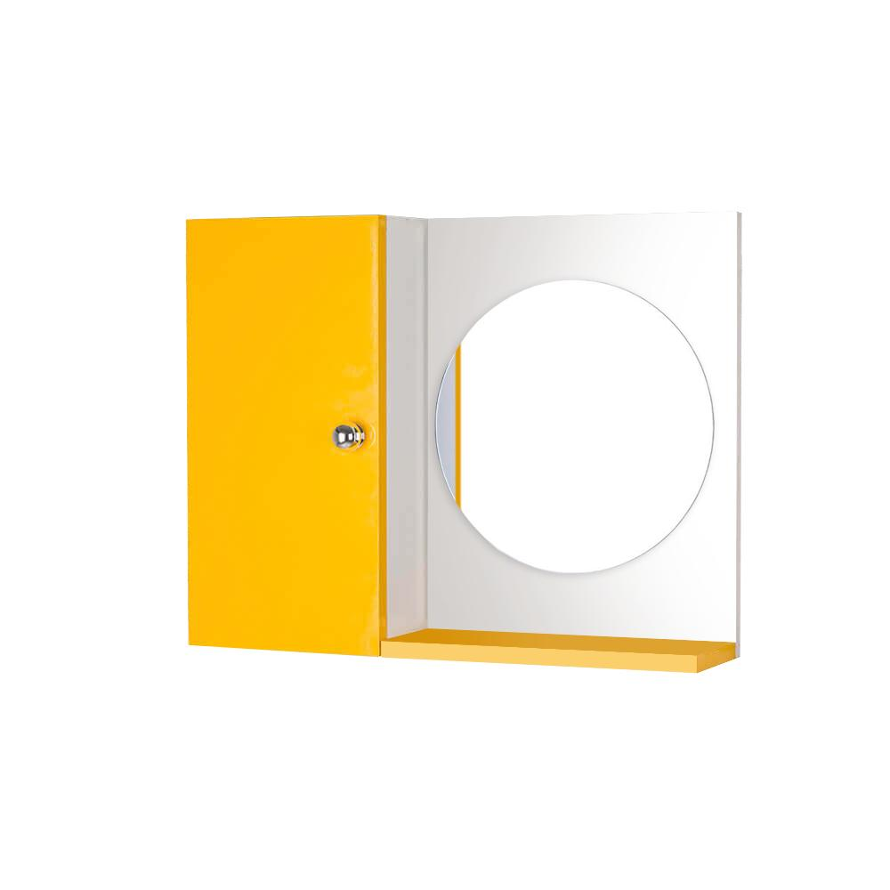 Armário para Banheiro com Espelho Redondo Amarelo Armário para Banheiro com Espelho Redondo Amarelo
