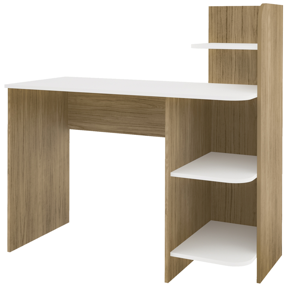 Mesa Escrivaninha 3 Prateleiras 111 cm Carvalho Branco ARLY Mesa Escrivaninha 3 Prateleiras 111 cm Carvalho Branco ARLY