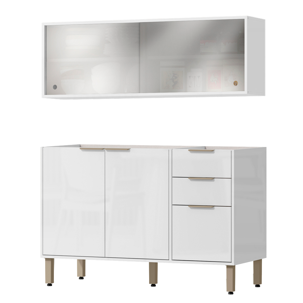 Armario Aereo E Balcao 120 cm GLOR ABGL02 Branco Neve MXM Armario Aereo E Balcao 120 cm GLOR ABGL02 Branco Neve MXM