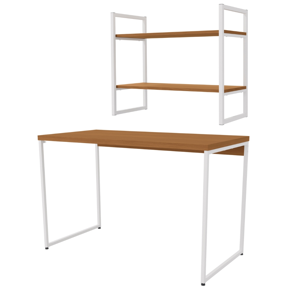 Mesa Escrivaninha E Nicho 2 Prateleiras Canela Branco KPB Mesa Escrivaninha E Nicho 2 Prateleiras Canela Branco KPB