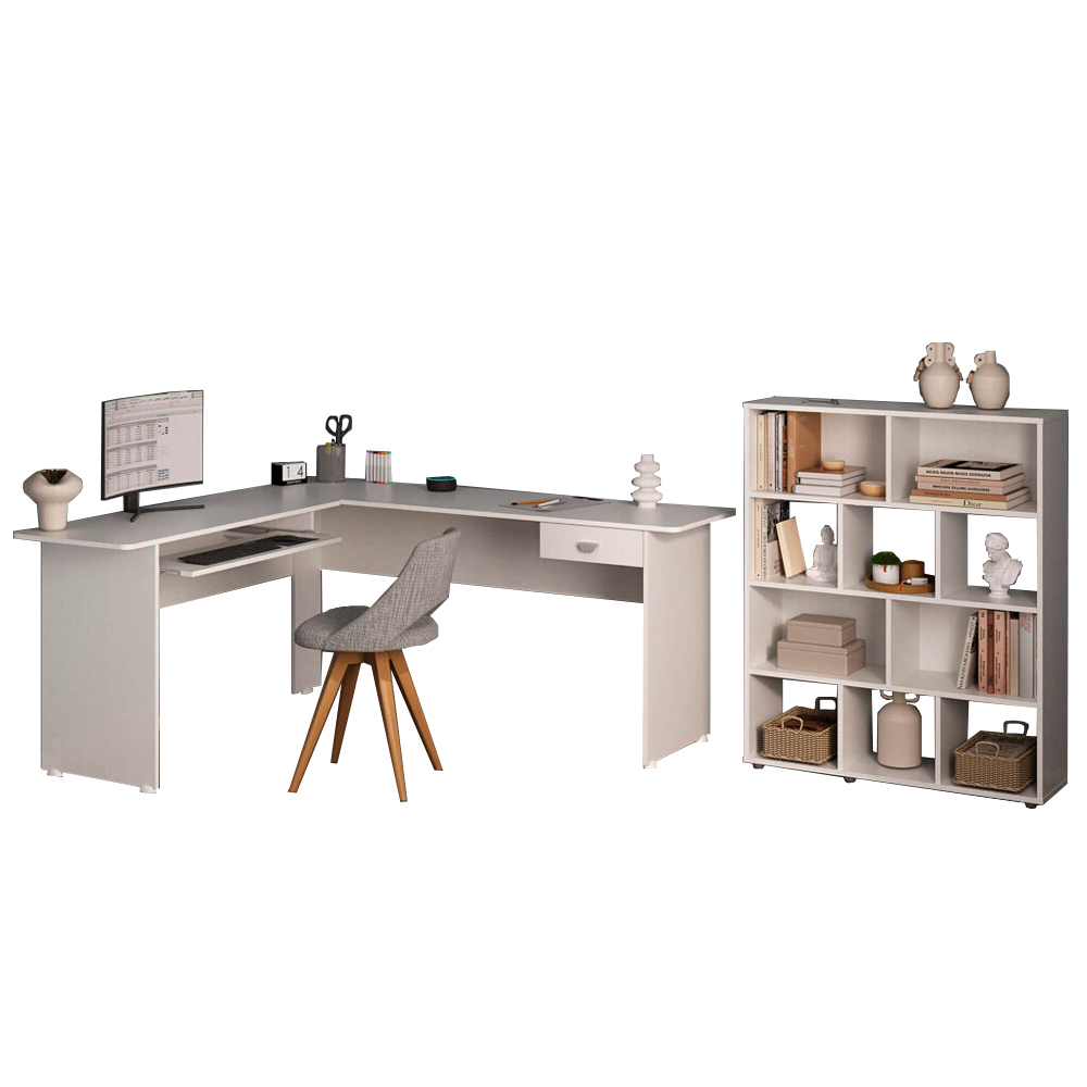 Mesa Escrivaninha 1 Gaveta E Estante 10 Nichos Branco ARLY Mesa Escrivaninha 1 Gaveta E Estante 10 Nichos Branco ARLY