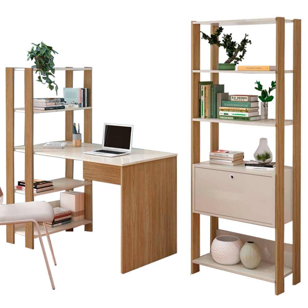 Mesa Escrivaninha E Estante Livreiro 1P Carvalho Off White ARLY Mesa Escrivaninha E Estante Livreiro 1P Carvalho Off White ARLY