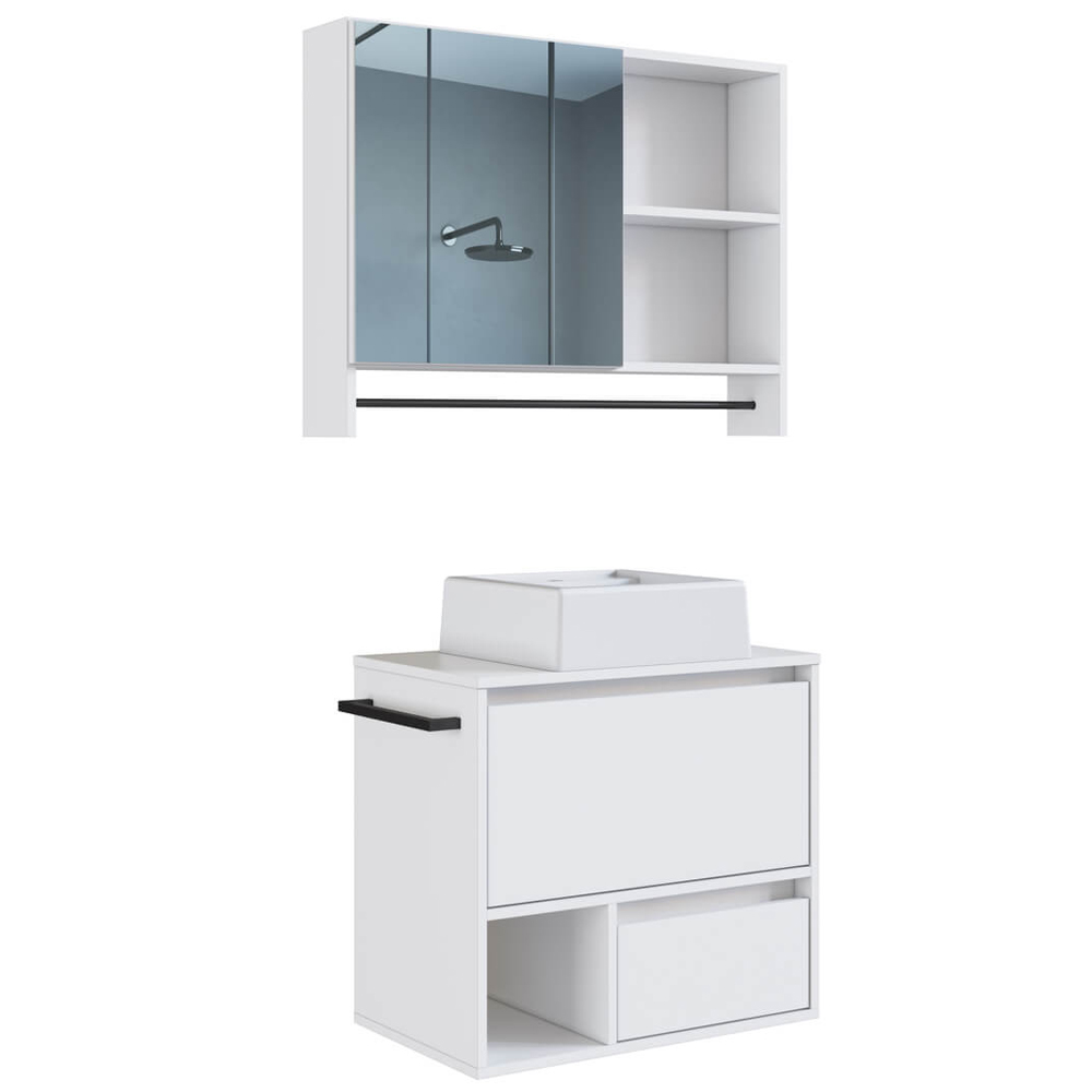 Conjunto Armario e Gabinete Com Cuba 60cm Branco PRODDY Conjunto Armario e Gabinete Com Cuba 60cm Branco PRODDY