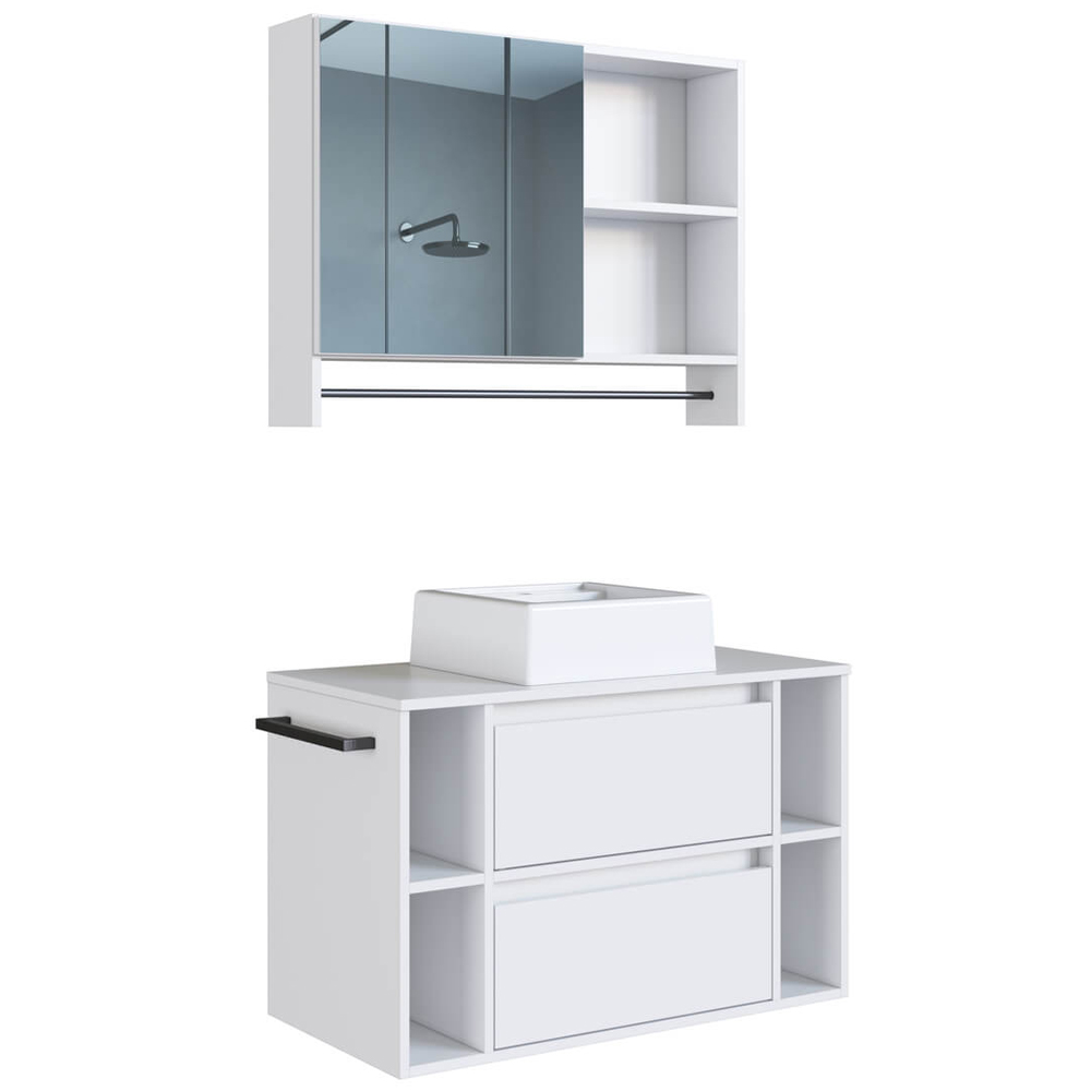 Espelheira e Gabinete Suspenso com Cuba 80cm Branco PRODDY Espelheira e Gabinete Suspenso com Cuba 80cm Branco PRODDY