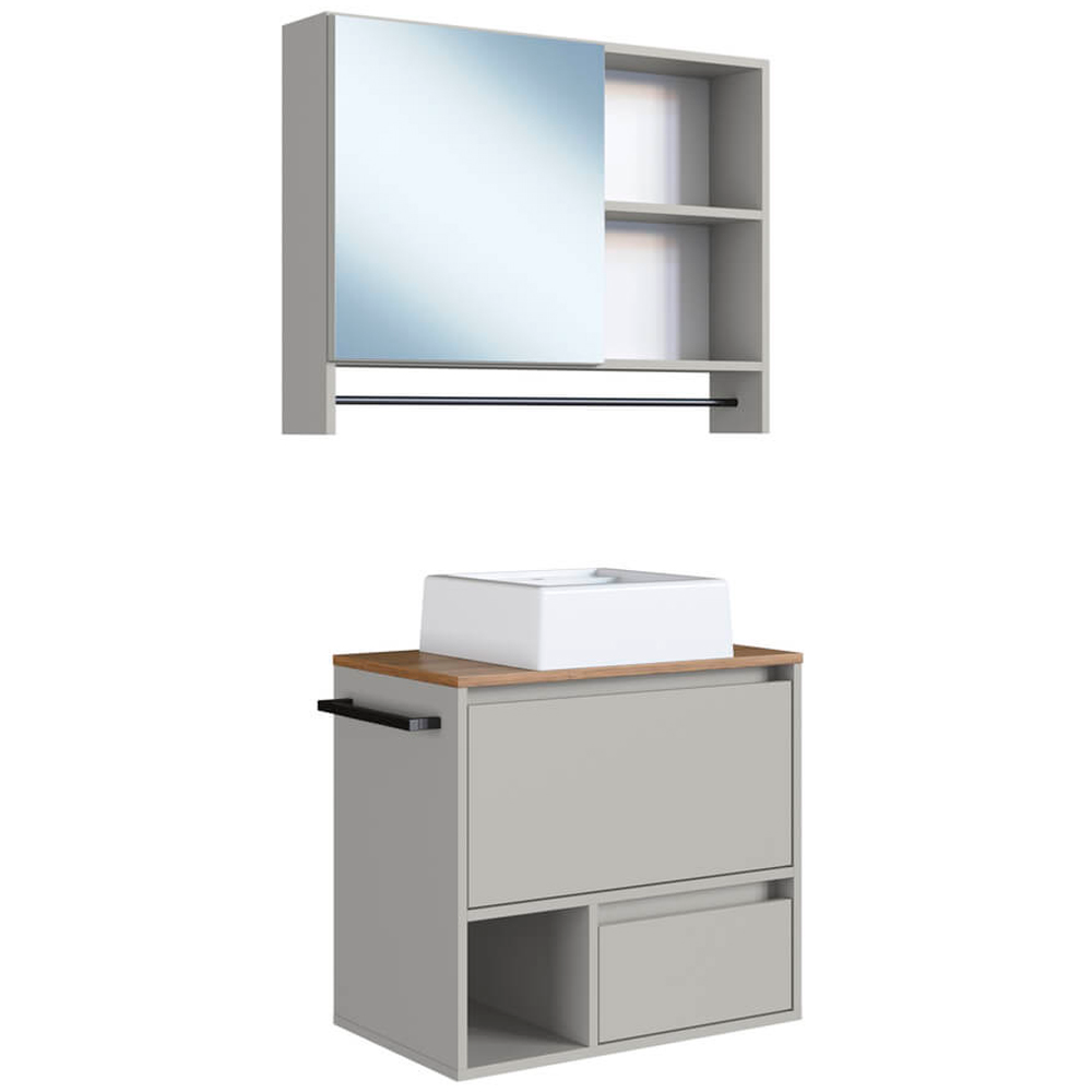 Conjunto Armario e Gabinete Com Cuba 60cm Mel Arenas PRODDY Conjunto Armario e Gabinete Com Cuba 60cm Mel Arenas PRODDY