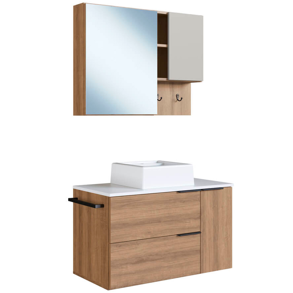 Conjunto Gabinete com Cuba e Espelheira 80cm Mel Branco Arenas PRODDY Conjunto Gabinete com Cuba e Espelheira 80cm Mel Branco Arenas PRODDY