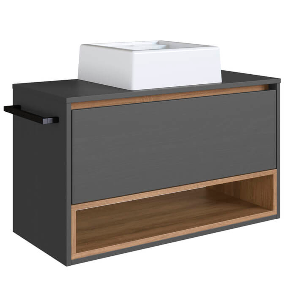 Gabinete De Banheiro Com Cuba 01 PT 80cm Mel Grafite PRODDY Gabinete De Banheiro Com Cuba 01 PT 80cm Mel Grafite PRODDY