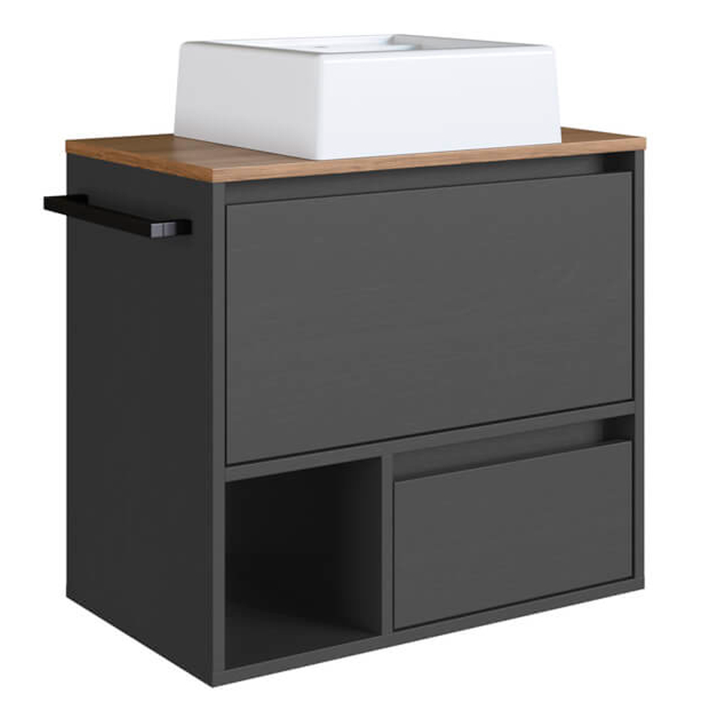 Gabinete De Banheiro Com Cuba 01 Porta 60cm Mel Grafite PRODDY Gabinete De Banheiro Com Cuba 01 Porta 60cm Mel Grafite PRODDY