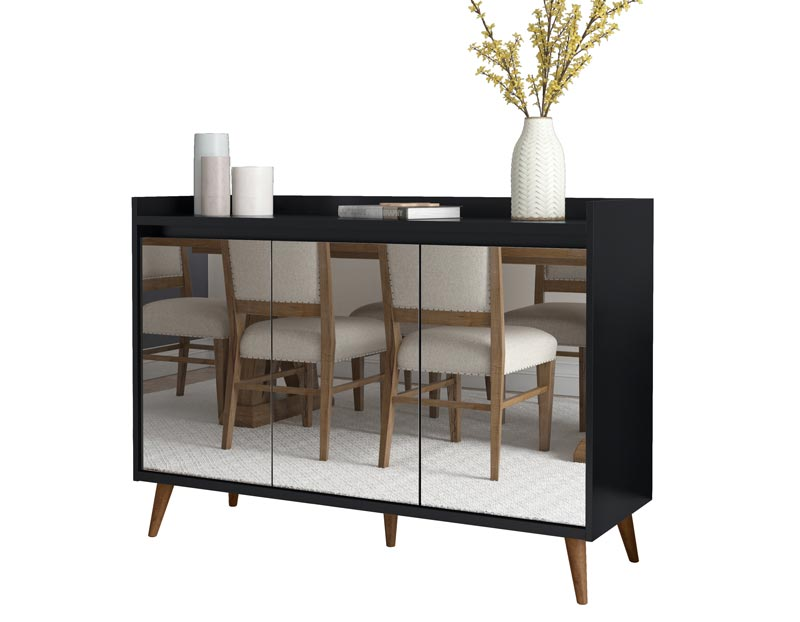 Buffet Aparador Retrô com Espelho Delux 3 Portas Preto - MoveisAqui Buffet Aparador Retrô com Espelho Delux 3 Portas Preto - MoveisAqui