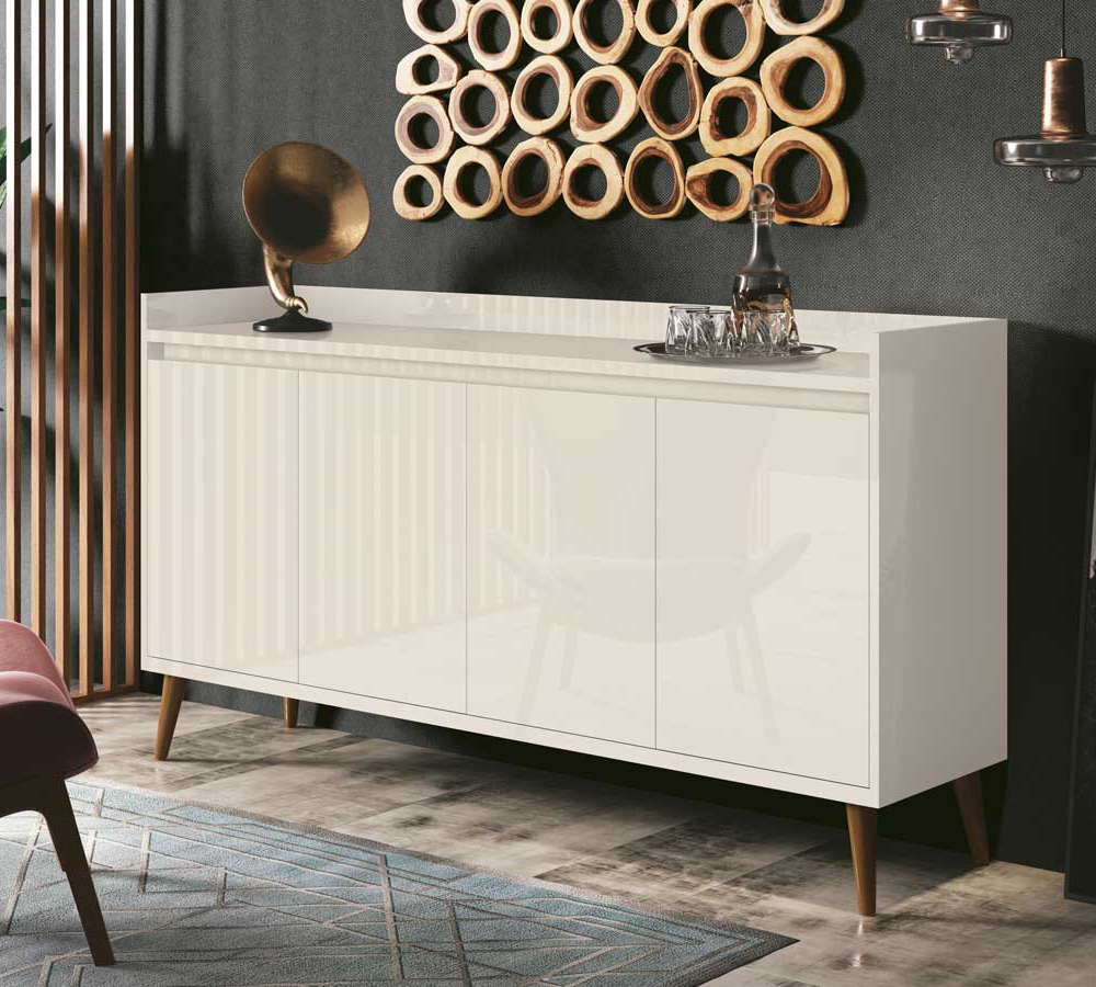 Buffet Aparador Retrô Clássico 4 Portas Off White - MoveisAqui