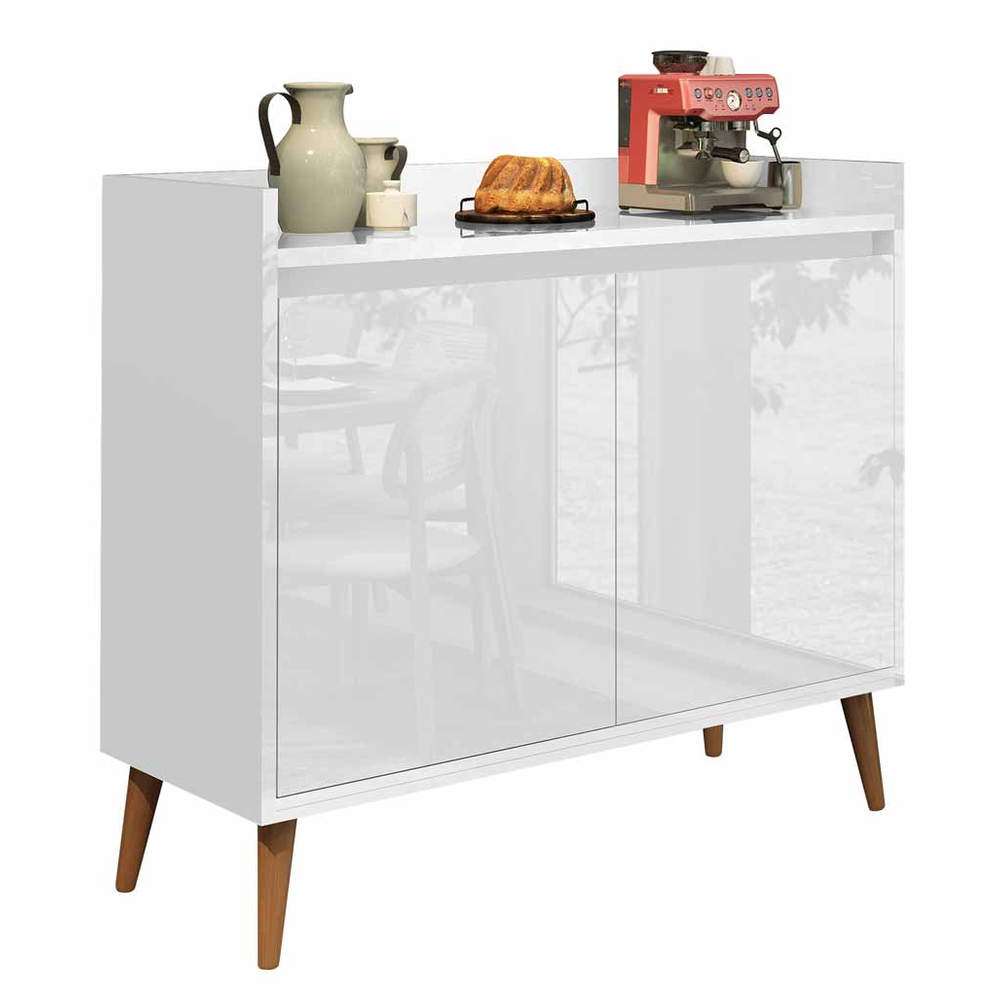 Buffet Aparador Retrô Clássico 2 Portas Branco Gloss - MoveisAqui