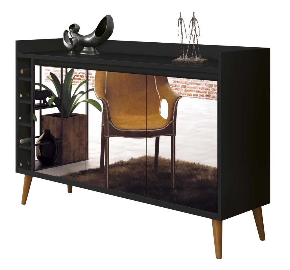 Buffet com Adega Estilo com Espelho Preto - MoveisAqui Buffet com Adega Estilo com Espelho Preto - MoveisAqui