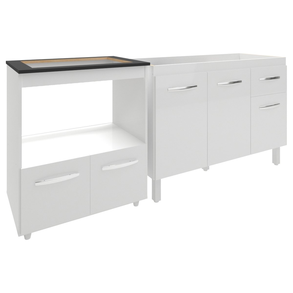 Cozinha Armário Balcão Gabinete de Pia Aline 120 cm e Balcão Evelyn para Fogão Cooktop 4 Bocas e Forno Branco Cozinha Armário Balcão Gabinete de Pia Aline 120 cm e Balcão Evelyn para Fogão Cooktop 4 Bocas e Forno Branco