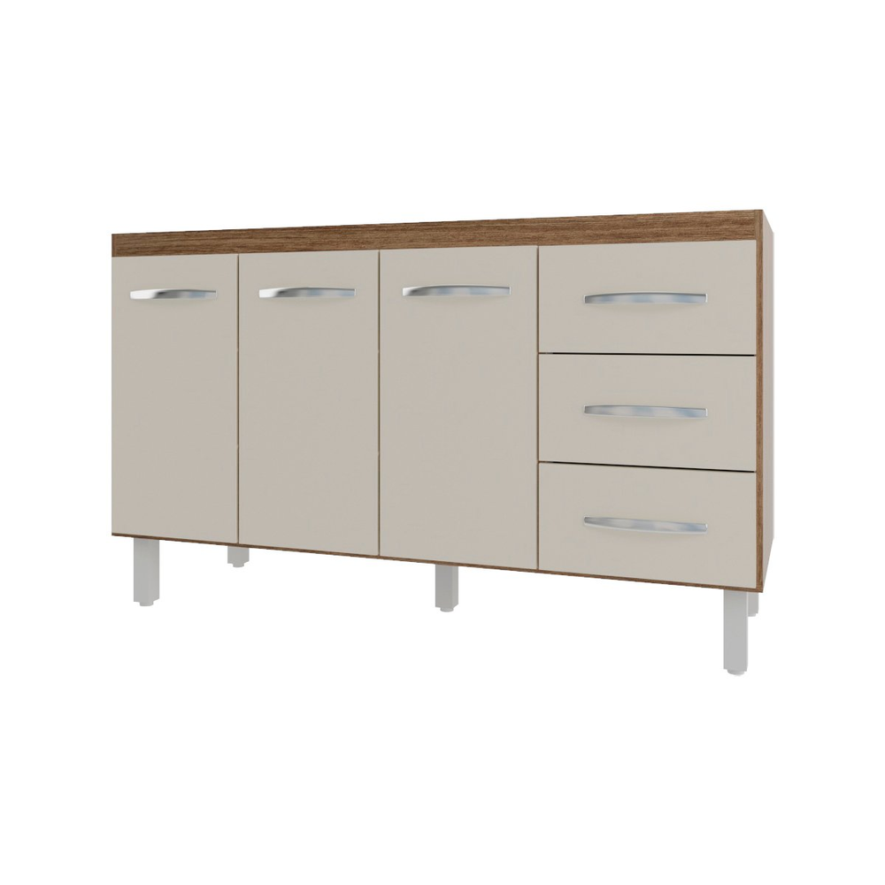 Balcão Armário Cozinha Gabinete Pia de 140 cm Carine com 3 Portas e 3 Gavetas Savana Off White Balcão Armário Cozinha Gabinete Pia de 140 cm Carine com 3 Portas e 3 Gavetas Savana Off White