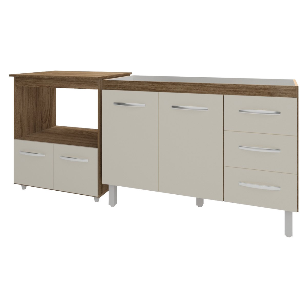 Balcão Armário Cozinha Gabinete de Pia 120 cm Bruna e Balcão para Microondas e Forno Elétrico Amanda Savana Off White Balcão Armário Cozinha Gabinete de Pia 120 cm Bruna e Balcão para Microondas e Forno Elétrico Amanda Savana Off White
