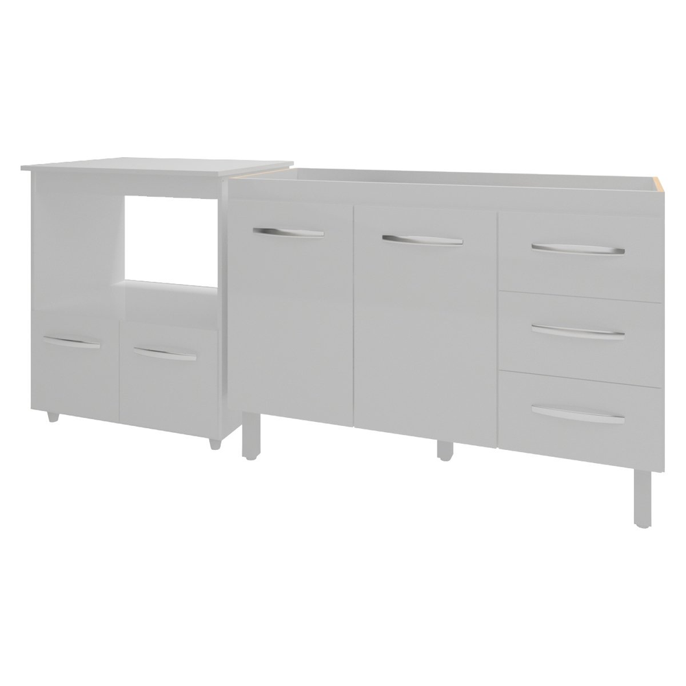 Balcão Armário Cozinha Gabinete de Pia 120 cm Bruna e Balcão para Microondas e Forno Elétrico Amanda Branco Balcão Armário Cozinha Gabinete de Pia 120 cm Bruna e Balcão para Microondas e Forno Elétrico Amanda Branco