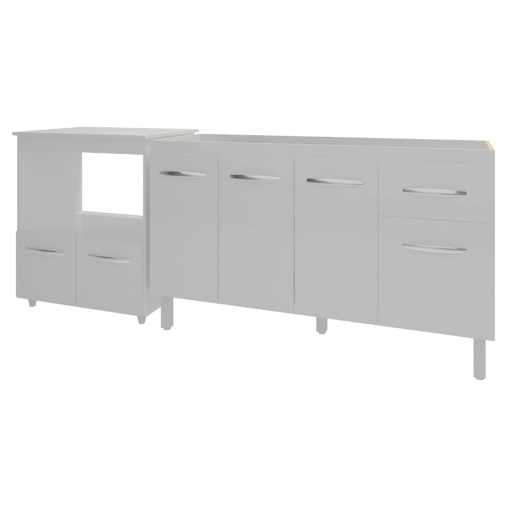 Balcão Armário Cozinha Gabinete de Pia 140 cm Camila e Balcão Amanda Para Microondas e Forno Elétrico Branco Balcão Armário Cozinha Gabinete de Pia 140 cm Camila e Balcão Amanda Para Microondas e Forno Elétrico Branco