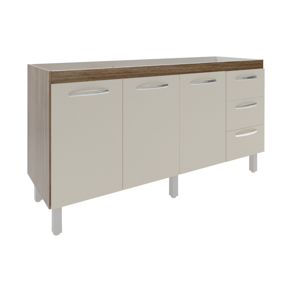 Balcão Cozinha Armário Gabinete para Pia 157 cm 3 Portas e 3 Gavetas Estela Savana Off White Balcão Cozinha Armário Gabinete para Pia 157 cm 3 Portas e 3 Gavetas Estela Savana Off White