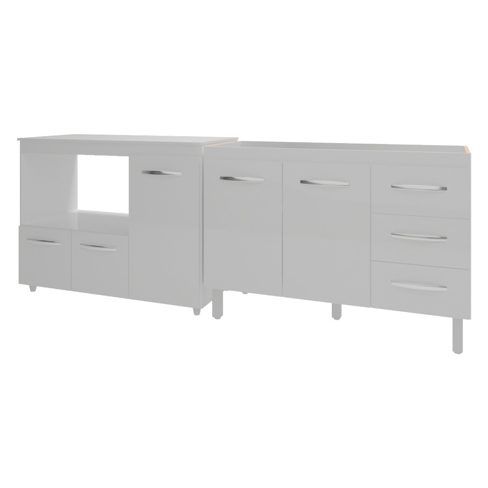 Armário Cozinha Balcão Gabinete de Pia 120 cm Bruna e Balcão Lilian para Microondas e Forno Elétrico Branco Armário Cozinha Balcão Gabinete de Pia 120 cm Bruna e Balcão Lilian para Microondas e Forno Elétrico Branco