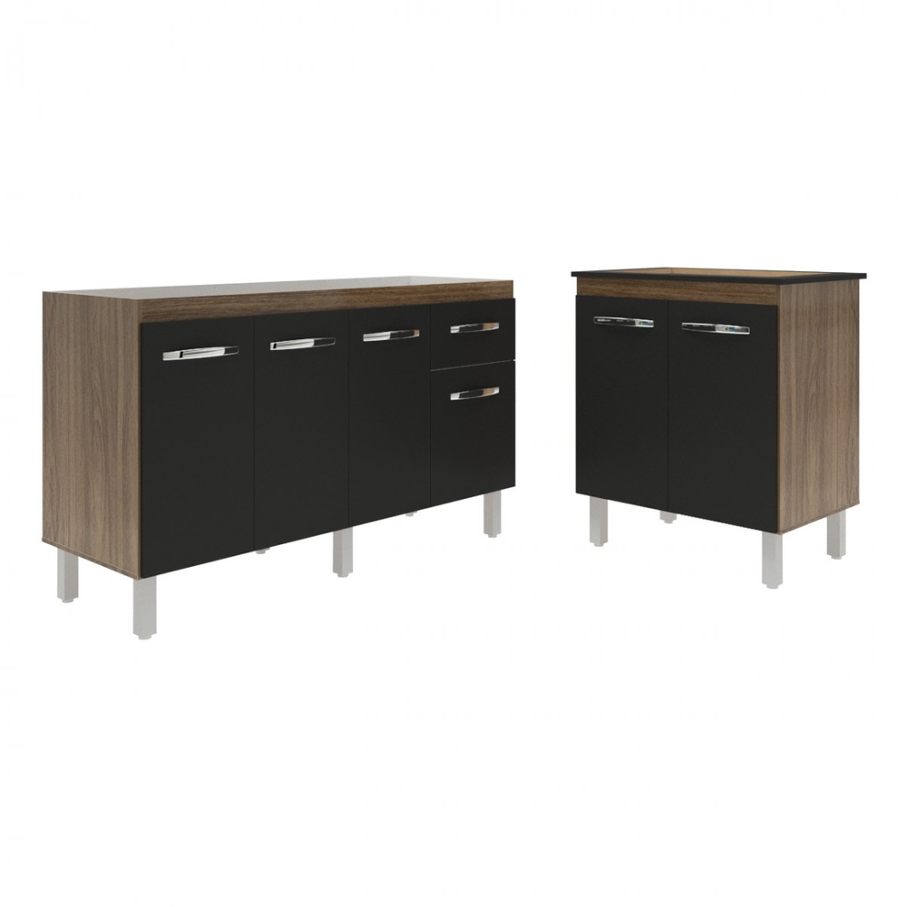 Balcão Armário Gabinete Para Pia 138 cm Camila e Balcão Para Cooktop 5 Bocas Fran Savana Preto Balcão Armário Gabinete Para Pia 138 cm Camila e Balcão Para Cooktop 5 Bocas Fran Savana Preto