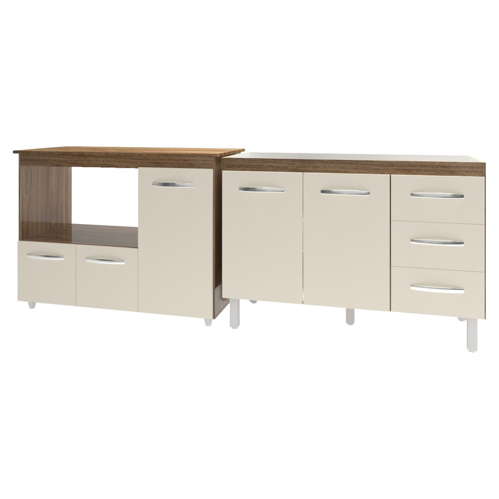 Armário Cozinha Balcão Gabinete de Pia 120 cm Bruna e Balcão Lilian para Microondas e Forno Elétrico Savana Off White Armário Cozinha Balcão Gabinete de Pia 120 cm Bruna e Balcão Lilian para Microondas e Forno Elétrico Savana Off White