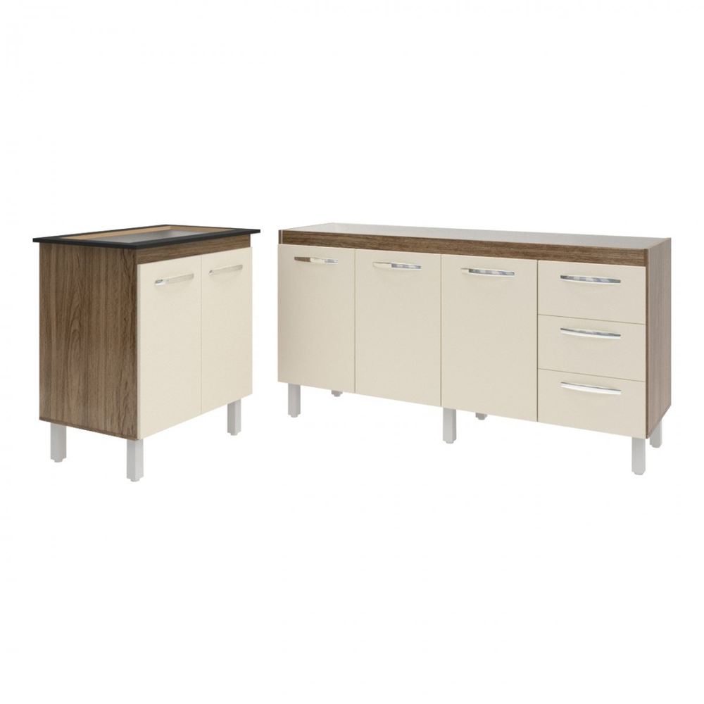 Balcão Cozinha Gabinete Para Pia 138 cm Carine e Balcão Fran Para Cooktop 5 Bocas Savana Off White Balcão Cozinha Gabinete Para Pia 138 cm Carine e Balcão Fran Para Cooktop 5 Bocas Savana Off White