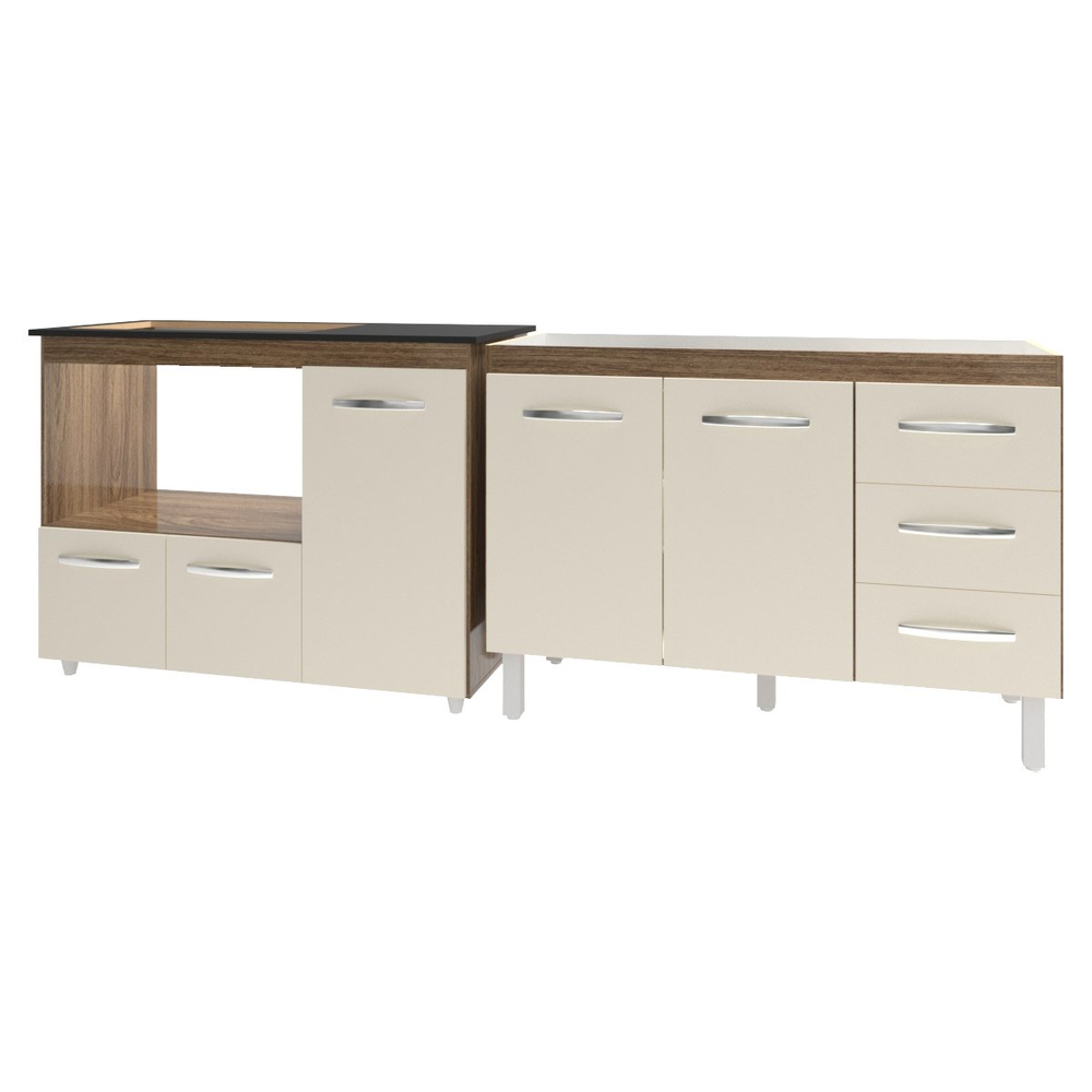 Armário Cozinha Balcão Gabinete de Pia 120 cm Bruna e Balcão Alana para Fogão Cooktop 5 Bocas e Forno Savana Off White Armário Cozinha Balcão Gabinete de Pia 120 cm Bruna e Balcão Alana para Fogão Cooktop 5 Bocas e Forno Savana Off White