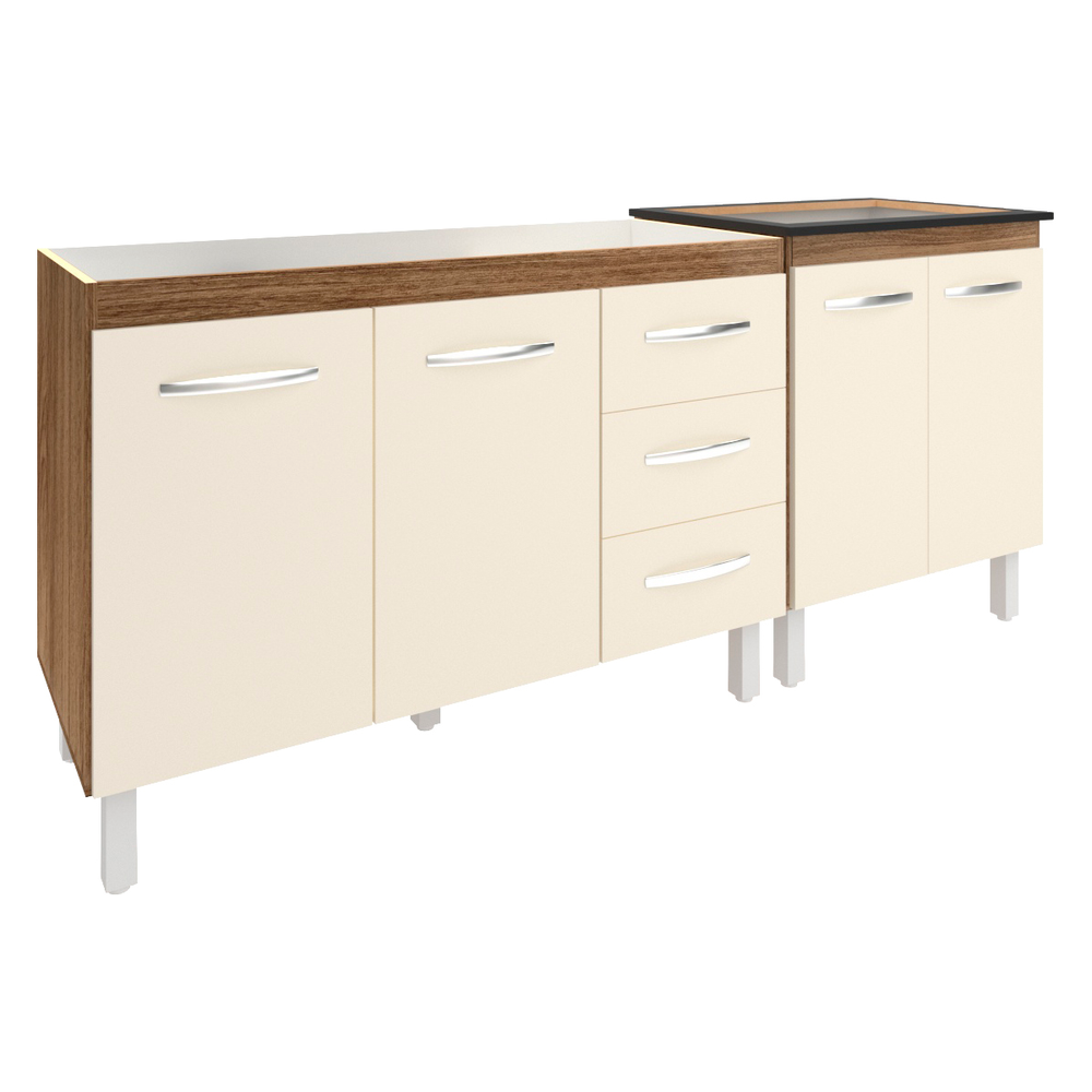 Armário Cozinha Gabinete Pia de 120 cm Bruna e Balcão Fran para Cooktop 5 Bocas Savana Off White Armário Cozinha Gabinete Pia de 120 cm Bruna e Balcão Fran para Cooktop 5 Bocas Savana Off White