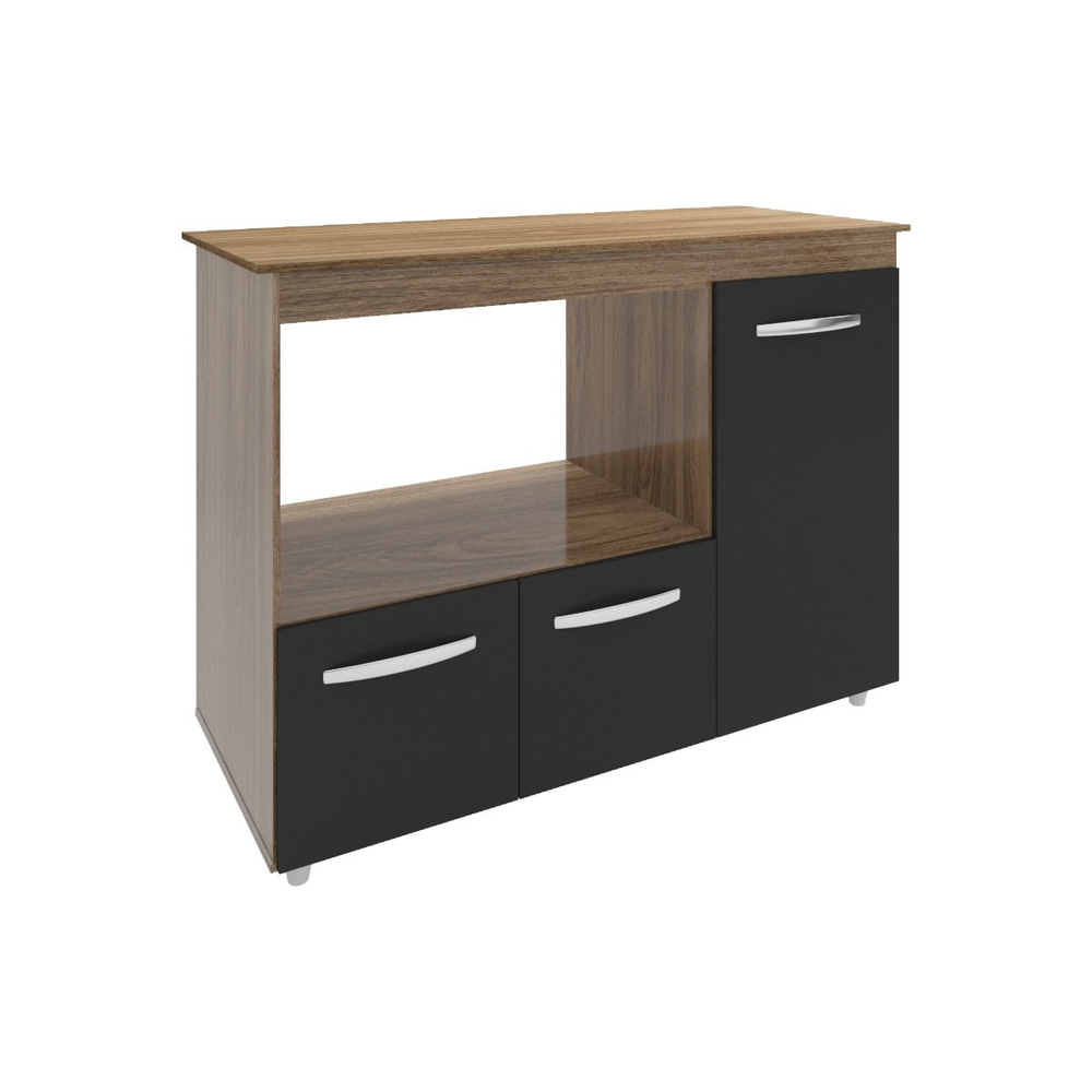 Balcão Armário Gabinete de Cozinha Para Microondas e Forno Elétrico 3 Portas Lilian Mobília Decor Savana Preto Balcão Armário Gabinete de Cozinha Para Microondas e Forno Elétrico 3 Portas Lilian Mobília Decor Savana Preto
