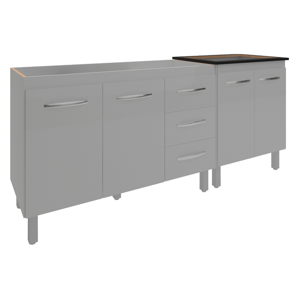 Armário Cozinha Gabinete Pia de 120 cm Bruna e Balcão Fran para Cooktop 5 Bocas Branco Armário Cozinha Gabinete Pia de 120 cm Bruna e Balcão Fran para Cooktop 5 Bocas Branco