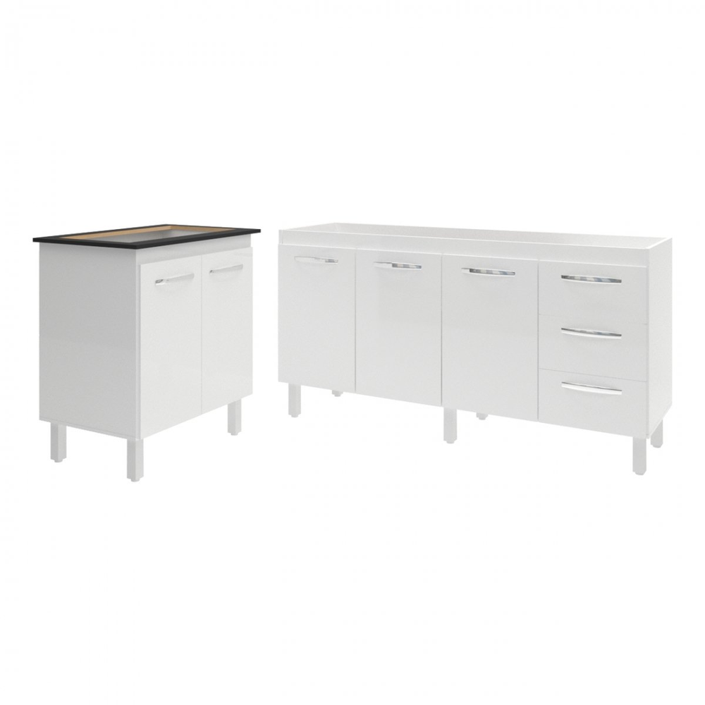 Balcão Cozinha Gabinete Para Pia 138 cm Carine e Balcão Fran Para Cooktop 5 Bocas Branco Balcão Cozinha Gabinete Para Pia 138 cm Carine e Balcão Fran Para Cooktop 5 Bocas Branco