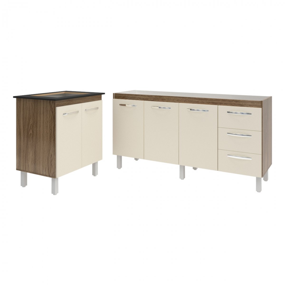Balcão Cozinha Gabinete Para Pia 138 cm Carine e Balcão Para Cooktop 4 Bocas Fran Savana Off White Balcão Cozinha Gabinete Para Pia 138 cm Carine e Balcão Para Cooktop 4 Bocas Fran Savana Off White