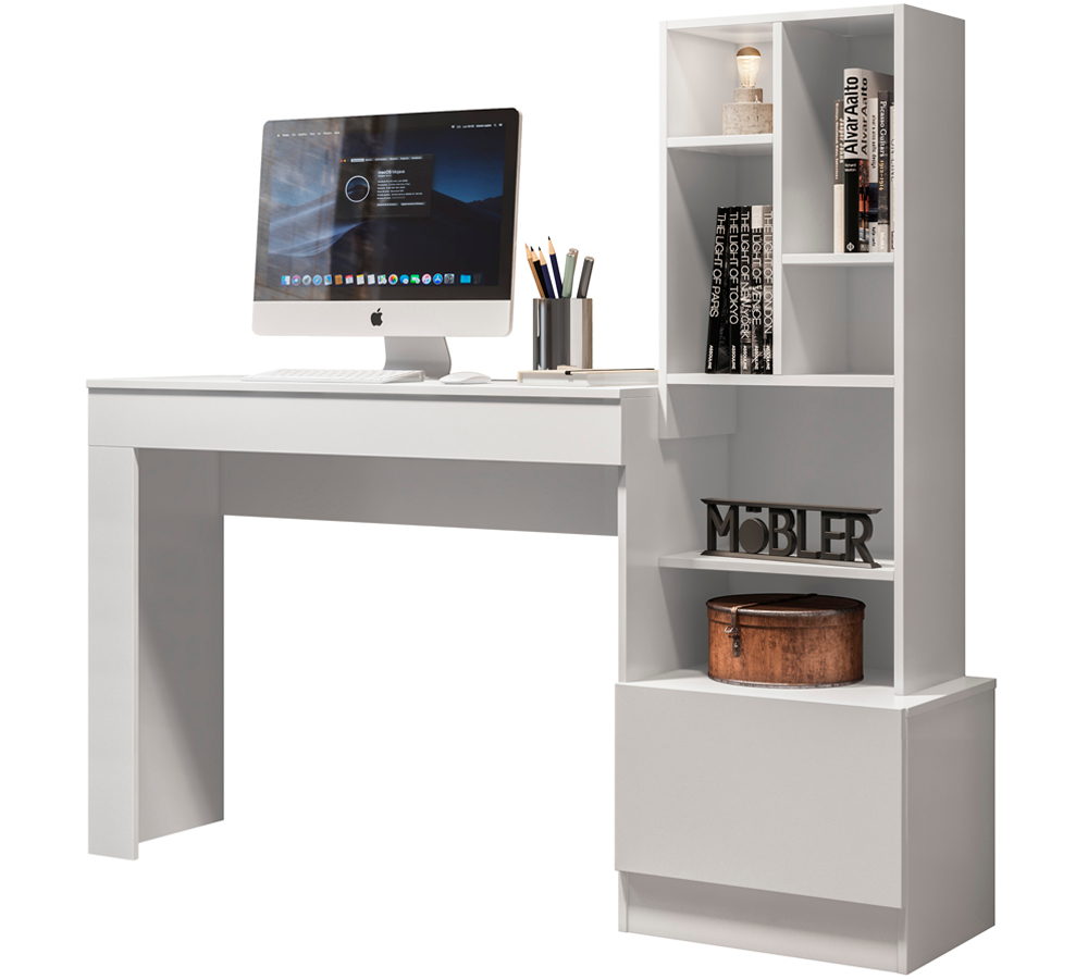 Escrivaninha Office Com Nichos 3003030 Branco MBL Escrivaninha Office Com Nichos 3003030 Branco MBL