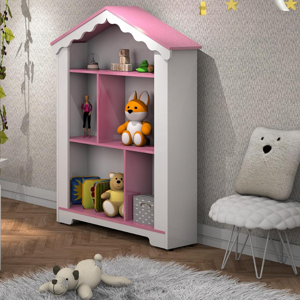 Estante Infantil Casinha Aura Branco Rosa Quarto Decoração Estante Infantil Casinha Aura Branco Rosa Quarto Decoração