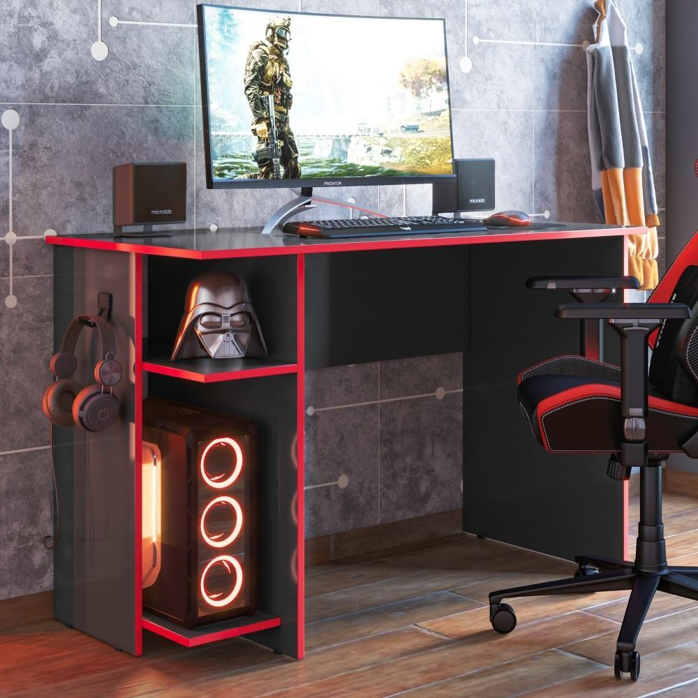 Mesa para Escritório e Shadow Vortex Prateleira e Suporte para CPU Preto Fosco/Vermelho Mesa para Escritório e Shadow Vortex Prateleira e Suporte para CPU Preto Fosco/Vermelho