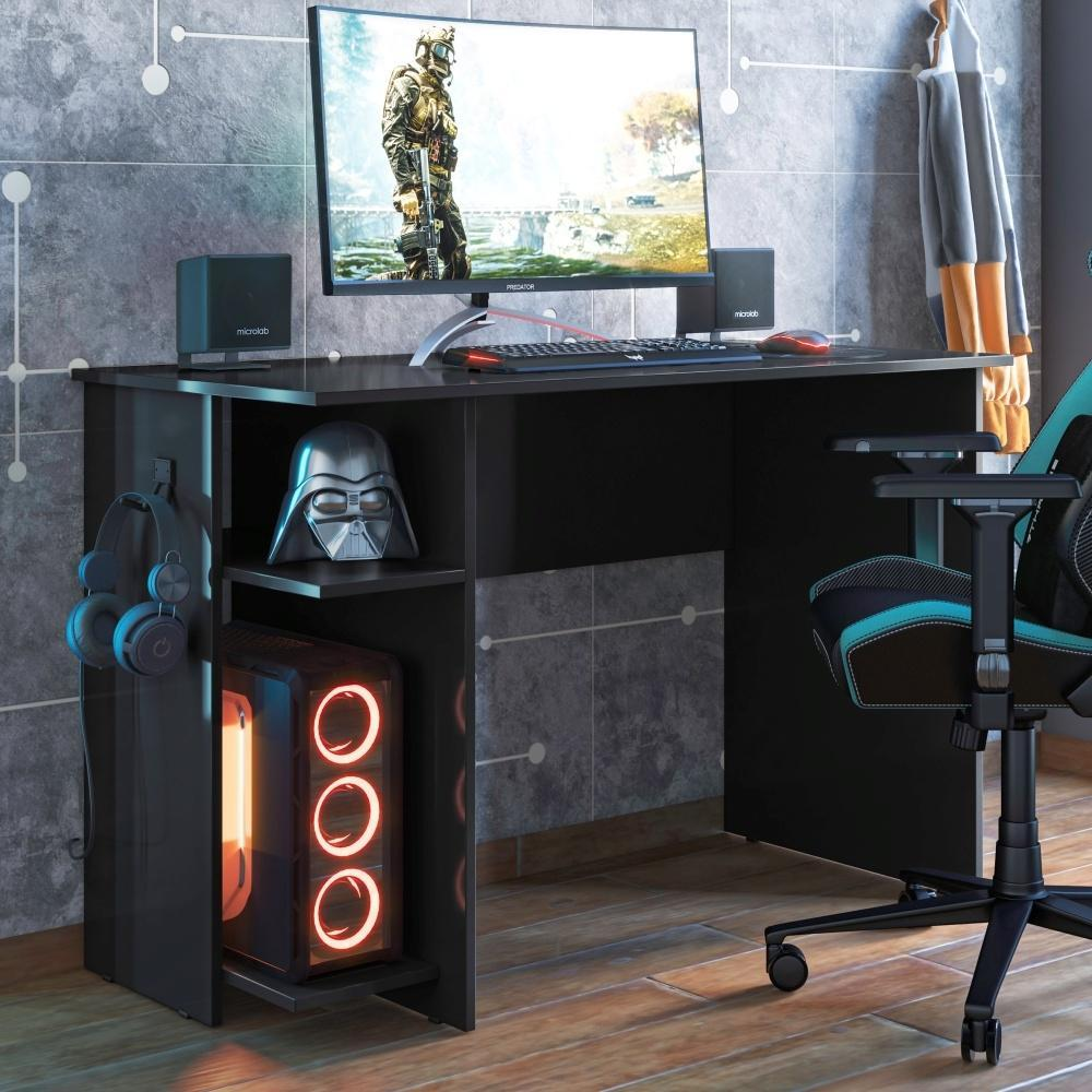 Mesa para Escritório e Shadow Vortex Prateleira e Suporte para CPU Preto Fosco Mesa para Escritório e Shadow Vortex Prateleira e Suporte para CPU Preto Fosco