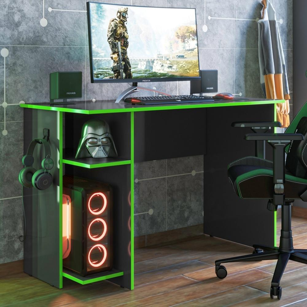 Mesa para Escritório e Shadow Vortex Prateleira e Suporte para CPU Preto Fosco/Verde Mesa para Escritório e Shadow Vortex Prateleira e Suporte para CPU Preto Fosco/Verde