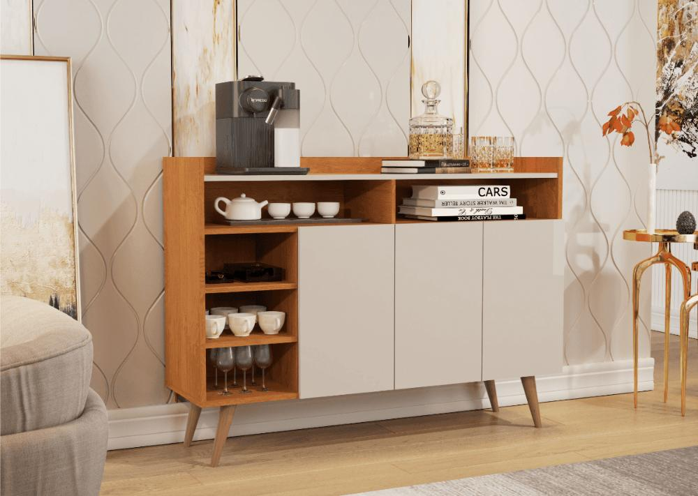 Buffet Aparador 3 Portas Nichos Retro Elba Nature/Off White Buffet Aparador 3 Portas Nichos Retro Elba Nature/Off White