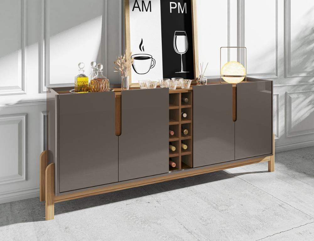 Buffet 4 Portas c/ Prateleiras Luna 1,90 Cinza Perola/Cedro
