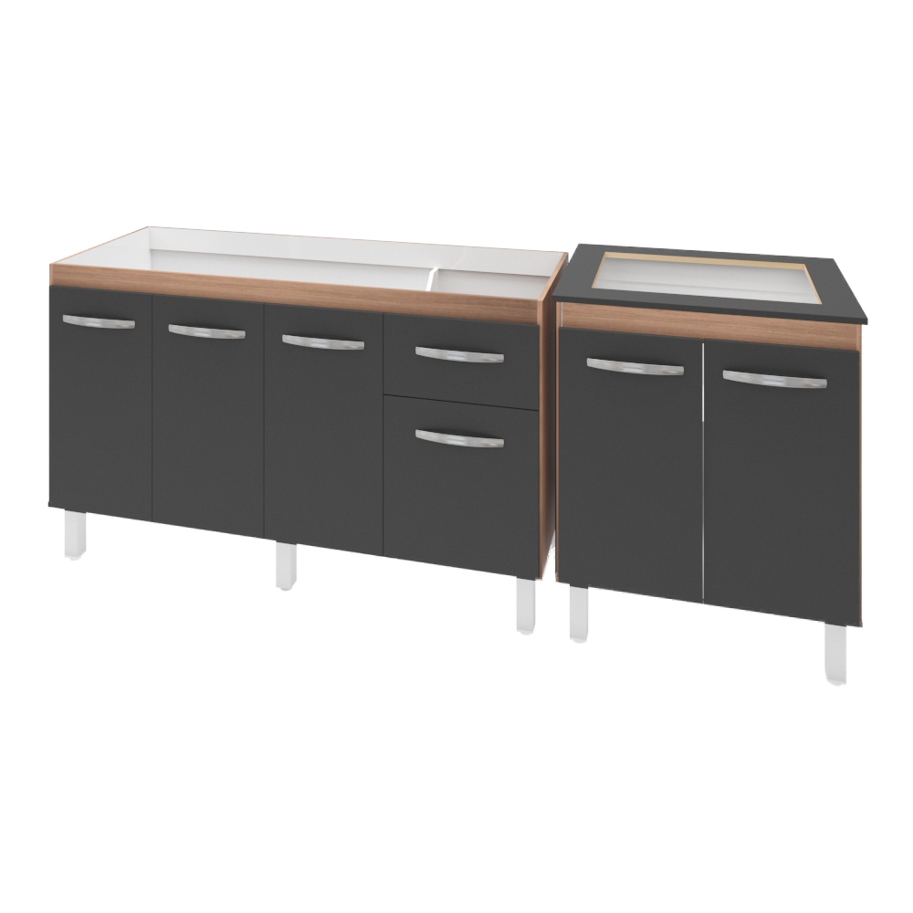 Armário Cozinha Gabinete Pia De 140 cm Camile Com Balcão Cooktop 4 Bocas Savana Frente Preta Jade Armário Cozinha Gabinete Pia De 140 cm Camile Com Balcão Cooktop 4 Bocas Savana Frente Preta Jade