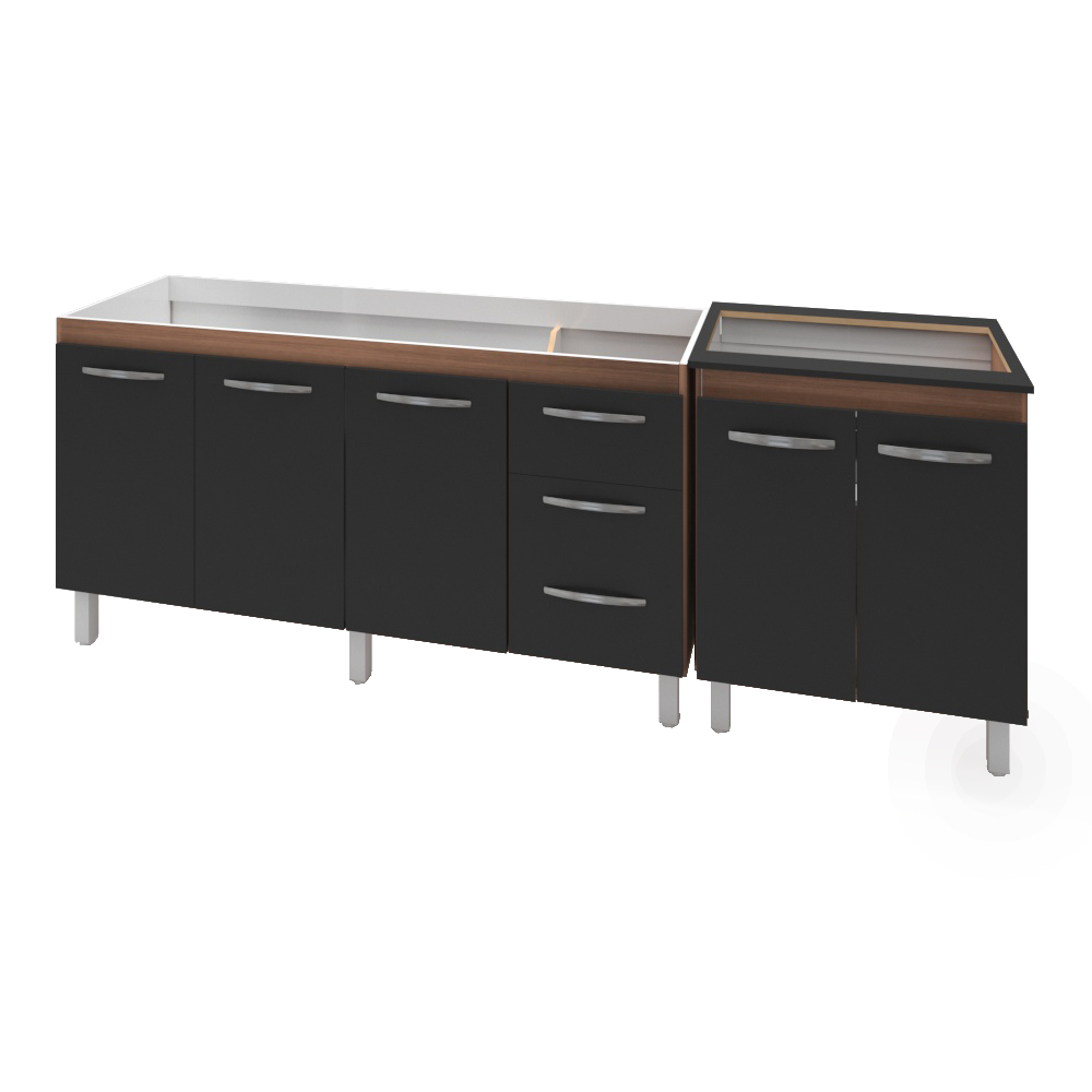 Armário Cozinha Gabinete Pia De 150 cm Diana Com Balcão Cooktop 5 Bocas Savana Frente Preta Jade Armário Cozinha Gabinete Pia De 150 cm Diana Com Balcão Cooktop 5 Bocas Savana Frente Preta Jade