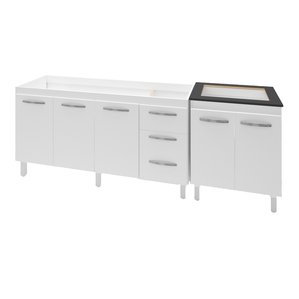 Armário Cozinha Gabinete Pia De 140 cm Carina Com Balcão Cooktop 4 Bocas Branco Jade Armário Cozinha Gabinete Pia De 140 cm Carina Com Balcão Cooktop 4 Bocas Branco Jade