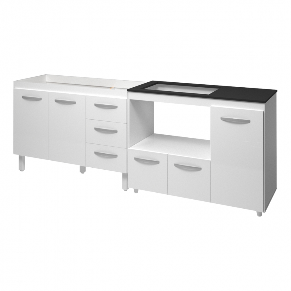 Kit Balcão para Pia 118 cm Bianca Branco com Balcão para Cooktop 5 Bocas Ana Branco Kit Balcão para Pia 118 cm Bianca Branco com Balcão para Cooktop 5 Bocas Ana Branco