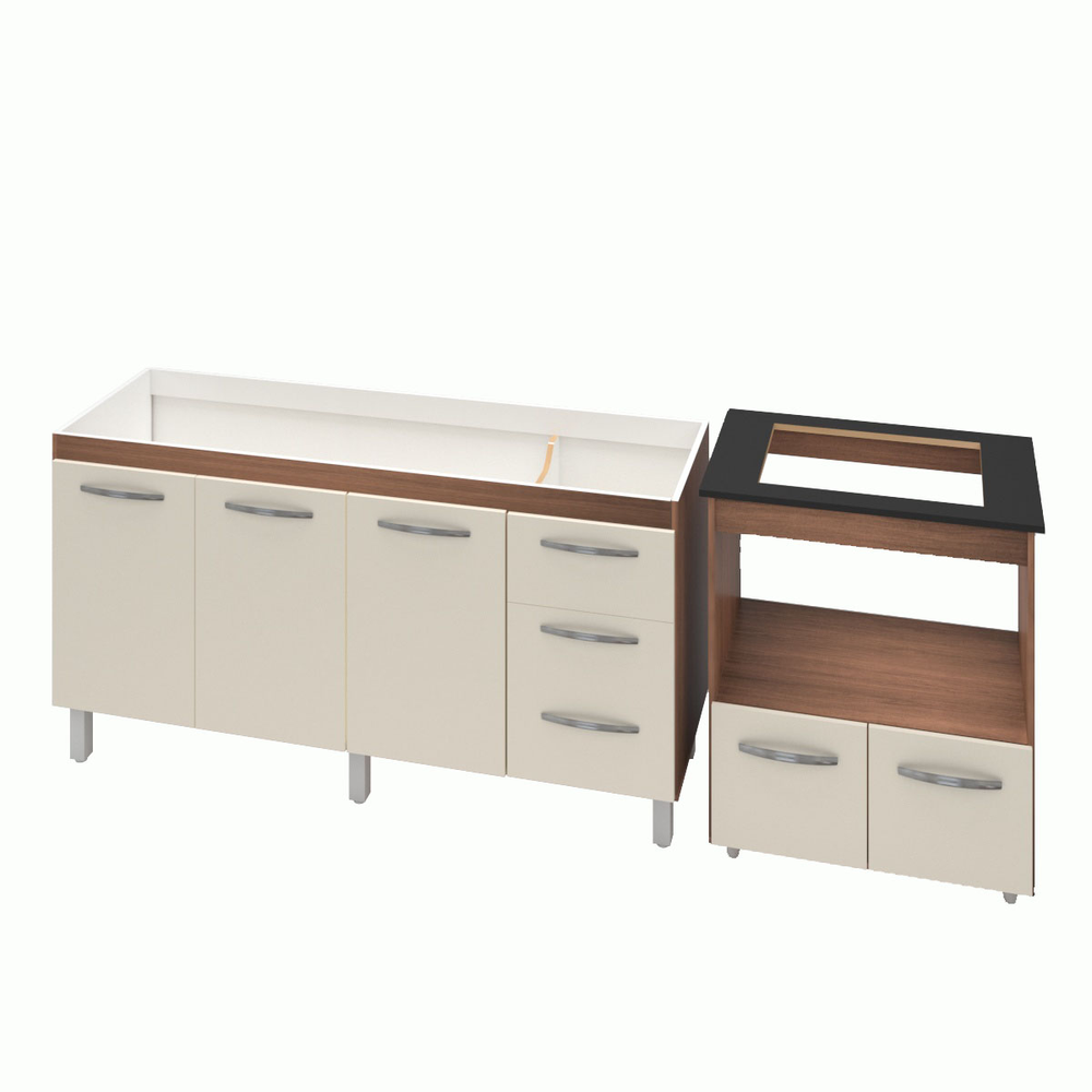 Armário Gabinete Balcão para Pia 138 cm Carina com Balcão para Cooktop 4 Bocas e Forno Elétrico Savana frente Off-White Armário Gabinete Balcão para Pia 138 cm Carina com Balcão para Cooktop 4 Bocas e Forno Elétrico Savana frente Off-White